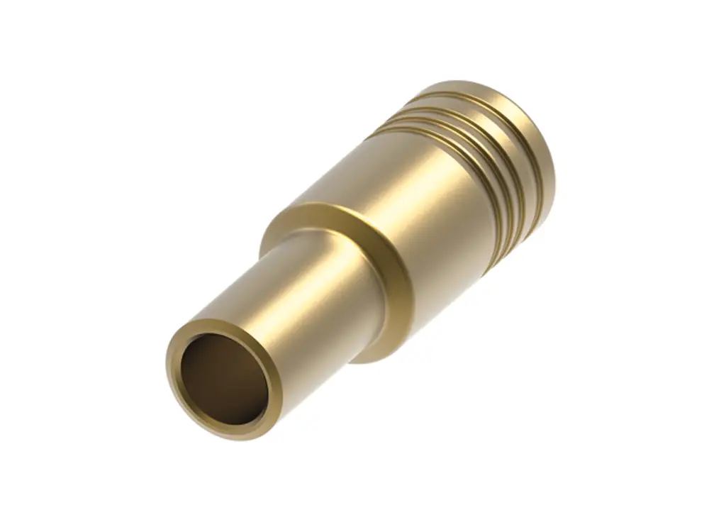 Silberner Presslötadapter aus Siliziumbronze von TECE mit runder Form und Öffnung, geeignet zur Verbindung in Sanitärinstallationen.